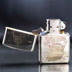 Zippo Bạc Khối Armor Hình Thuyền BK48