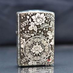 Zippo Bạc Khối Armor Khắc Hình Hoa Mẫu Đơn Các Mặt BK63