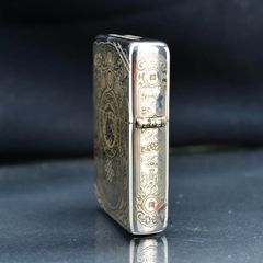 Zippo Bạc Khối Tái Bản 1937 Chặt Góc Khắc Kỳ Lân Tài Lộc BK84