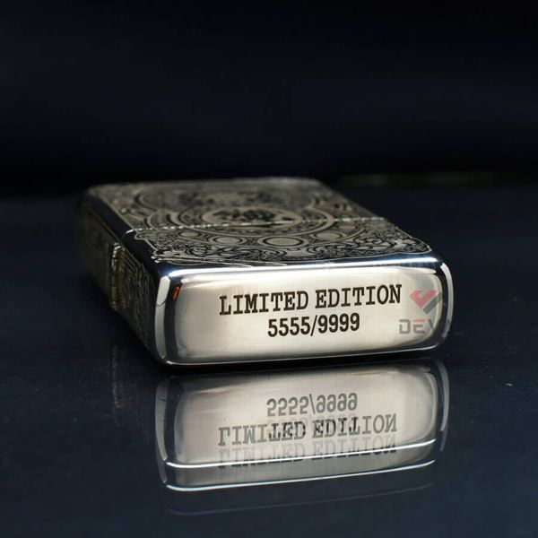 Zippo Bạc Khối Tái Bản 1937 Chặt Góc Khắc Kỳ Lân Tài Lộc BK84