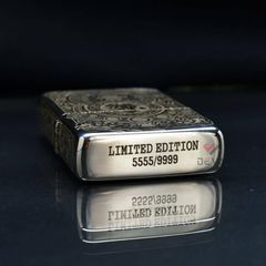 Zippo Bạc Khối Tái Bản 1937 Chặt Góc Khắc Kỳ Lân Tài Lộc BK84