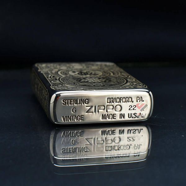 Zippo Bạc Khối Tái Bản 1937 Chặt Góc Khắc Kỳ Lân Tài Lộc BK84