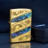 Zippo Khảm Trai Kẻ Chéo Khắc Hoa Văn Cổ Điển ZN60
