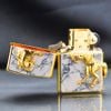 Zippo Ốp Cẩm Thạch Đen Ngựa Nổi Mạ Vàng ZN115