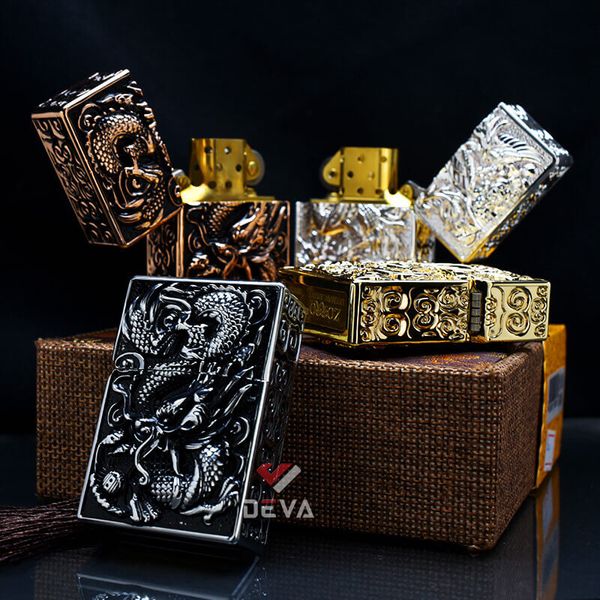 Bật lửa xăng đá Zorro vỏ dày khắc nổi rồng bay phượng múa Z-KJ1004