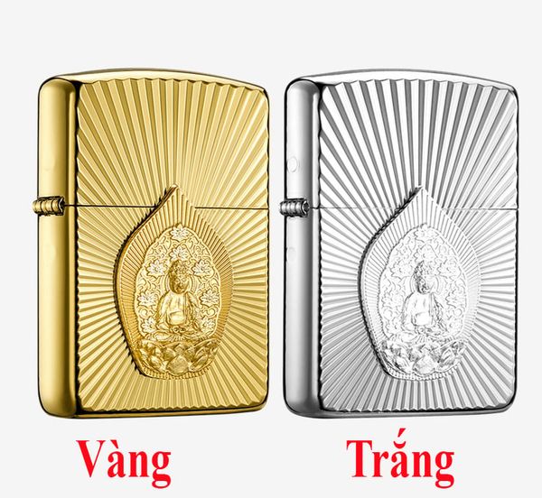 Zippo Armor Mạ Vàng Ốp Emblem Tượng Phật Phát Quang ZN35
