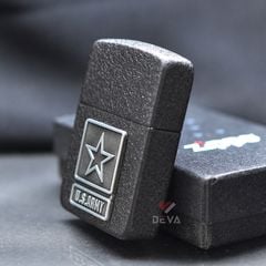 Zippo Tái bản 1941 Sơn Đen Sần Ốp Logo US Army Z211