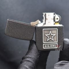 Zippo Tái bản 1941 Sơn Đen Sần Ốp Logo US Army Z211