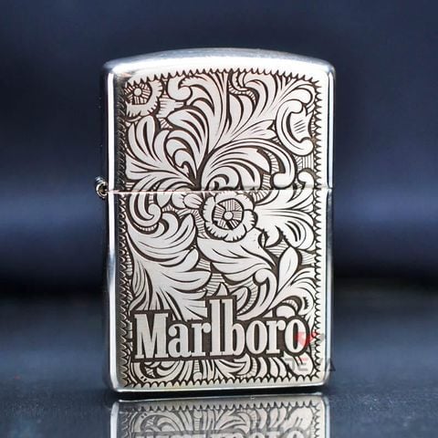 Zippo Bạc Khối Armor Khắc Hoa Văn Chủ Đề Marlboro BK64