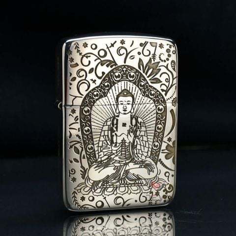 Zippo Bạc Khối Tái Bản 1941 Khắc Đức Phật A Di Đà BK85