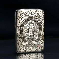 Zippo Bạc Khối Tái Bản 1941 Khắc Đức Phật A Di Đà BK85
