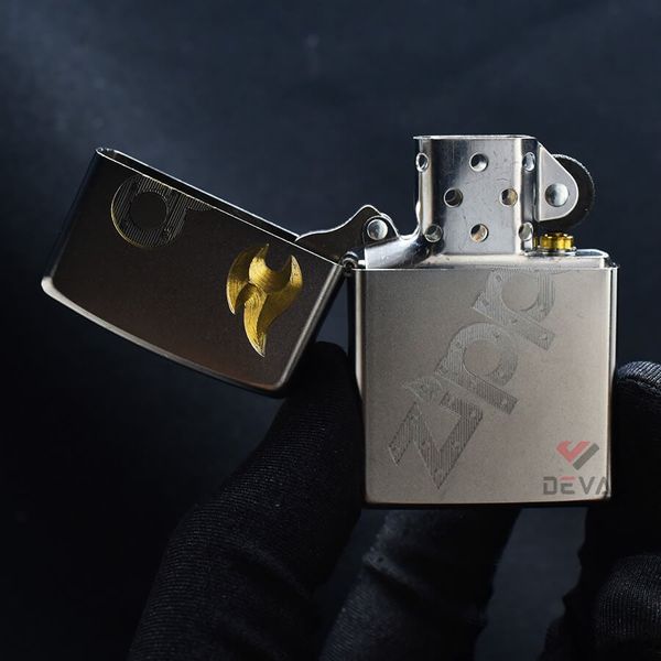Zippo Satin Khắc Logo Zippo Chéo Và Ngọn Lửa Vàng ZK16