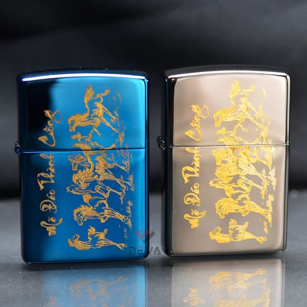 Zippo Sơn Khắc Chủ Đề Mã Đáo Thành Công Mạ Vàng ZK98
