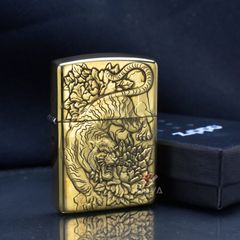 Zippo Armor Khắc Chủ Đề Hổ Và Hoa Mẫu Đơn Tiger Peony ZD76