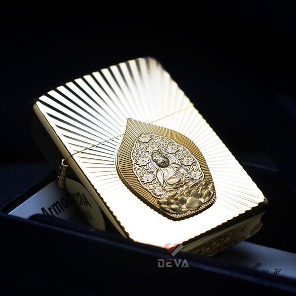 Zippo Armor Mạ Vàng Ốp Emblem Tượng Phật Phát Quang ZN35