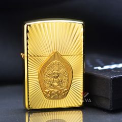 Zippo Armor Mạ Vàng Ốp Emblem Tượng Phật Phát Quang ZN35