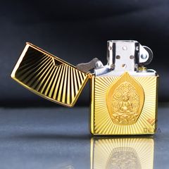 Zippo Armor Mạ Vàng Ốp Emblem Tượng Phật Phát Quang ZN35
