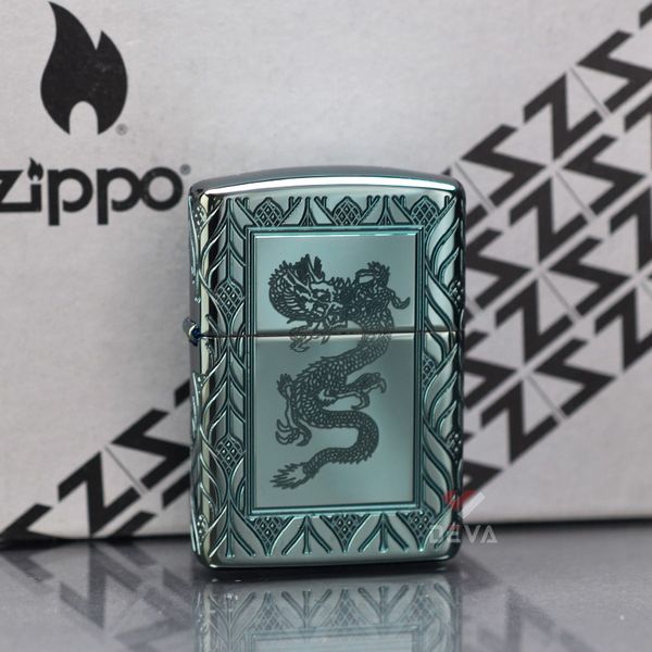Zippo Armor Xanh Ngọc Bích Khắc Rồng Elegant Dragon Design Z336