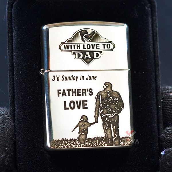 Zippo Bạc Khối Armor Khắc Chìm Chủ Đề Cha Con Father's Day BK05
