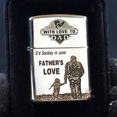 Zippo Bạc Khối Armor Khắc Chìm Chủ Đề Cha Con Father's Day BK05