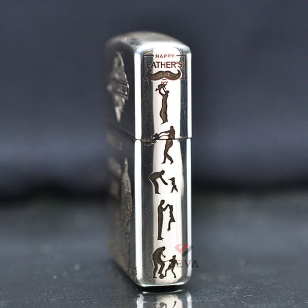 Zippo Bạc Khối Armor Khắc Chìm Chủ Đề Cha Con Father's Day BK05