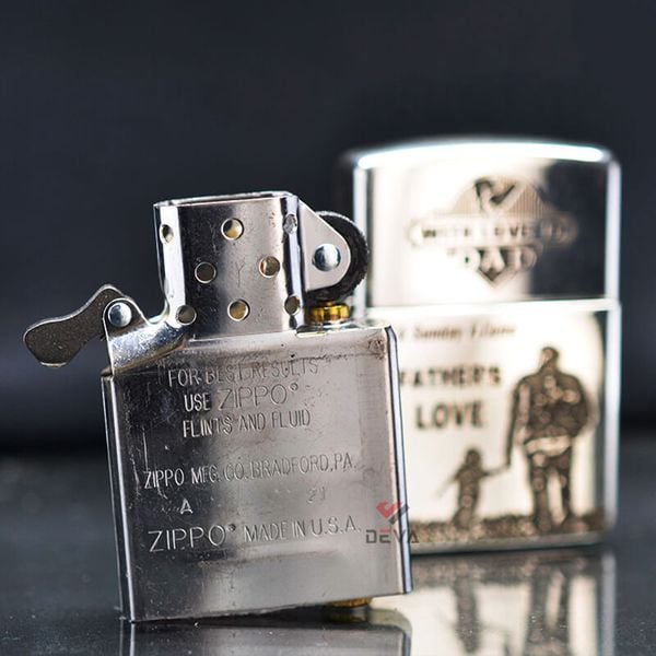 Zippo Bạc Khối Armor Khắc Chìm Chủ Đề Cha Con Father's Day BK05