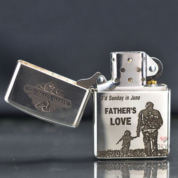 Zippo Bạc Khối Armor Khắc Chìm Chủ Đề Cha Con Father's Day BK05