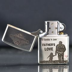 Zippo Bạc Khối Armor Khắc Chìm Chủ Đề Cha Con Father's Day BK05