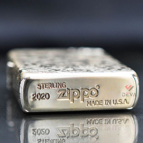 Zippo Bạc Khối Vintage Chặt Góc Khắc Rồng Mây BK72