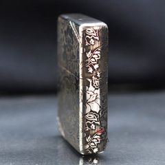 Zippo Bạc Khối Tái Bản 1937 Vintage Chặt Góc Khắc Hoa Mẫu Đơn BK80