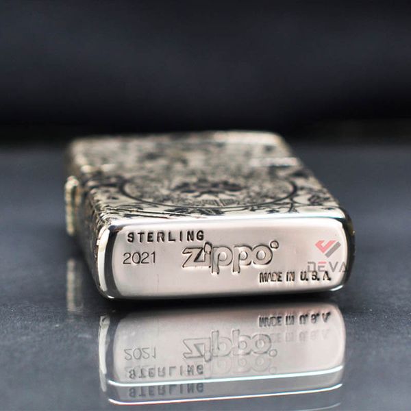 Zippo Bạc Khối Tái Bản 1937 Vintage Chặt Góc Khắc Hoa Mẫu Đơn BK80