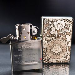 Zippo Bạc Khối Tái Bản 1937 Vintage Chặt Góc Khắc Hoa Mẫu Đơn BK80