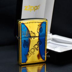 Zippo Đồng Cháy Khắc Chìm Logo Và Ngọn Lửa Zippo ZN314