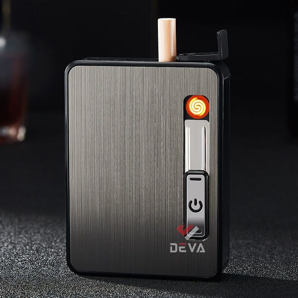 Hộp đựng thuốc lá Focus loại 10 điếu size 6.5mm kèm bật lửa điện nhiệt JD YH060