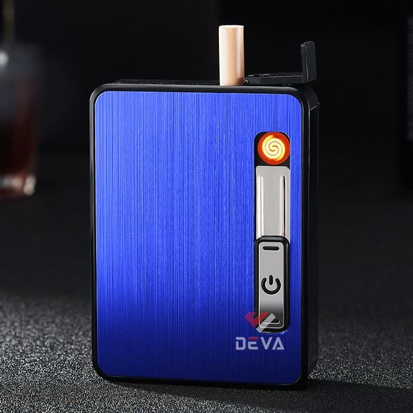 Hộp đựng thuốc lá Focus loại 10 điếu size 6.5mm kèm bật lửa điện nhiệt JD YH060