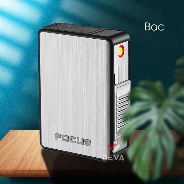 Hộp đựng thuốc lá Focus chứa 20 điếu loại 6.5mm kèm bật lửa điện nhiệt JD YH065