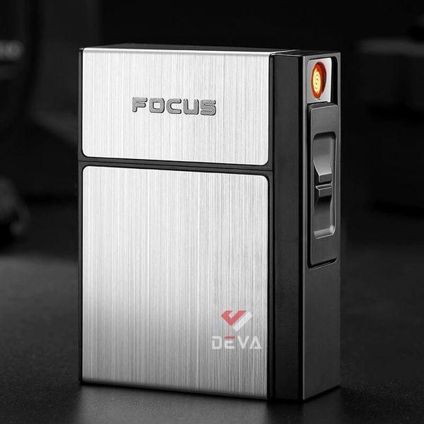 Hộp đựng thuốc  Focus 20 điếu 6.5mm kèm bật lửa JD YH035