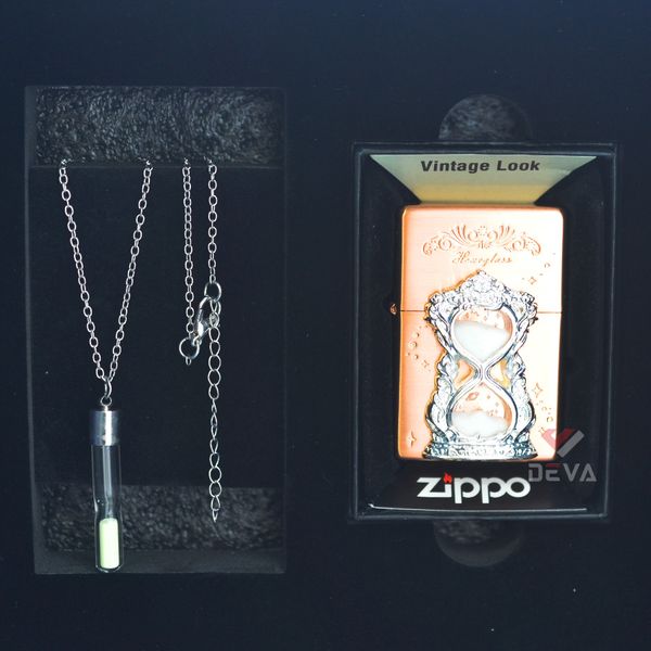 Set Zippo Vintage Đồng Đỏ Chủ Đề Đồng Hồ Cát Thời Gian ZN121