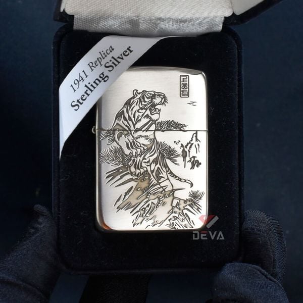 Zippo Bạc Khối Tái Bản 1941 Hình Hổ Núi BK45