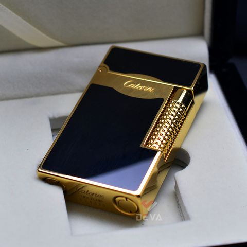 Bật lửa Calories 2 Lửa Sơn Mài Đen Viền Vàng CL - S03