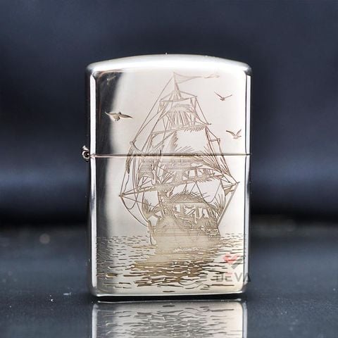 Zippo Bạc Khối Armor Hình Thuyền BK48