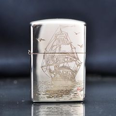 Zippo Bạc Khối Armor Hình Thuyền BK48