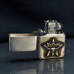 Zippo Bạc Khối Ốp Emblem Đầu Bò Marlboro BK39