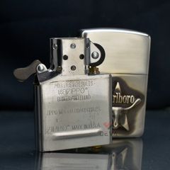 Zippo Bạc Khối Ốp Emblem Đầu Bò Marlboro BK39