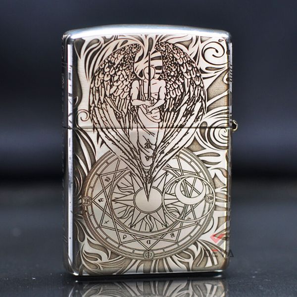 Zippo Bạc Khối Hoa Văn Thiên Thần Hộ Mệnh BK20