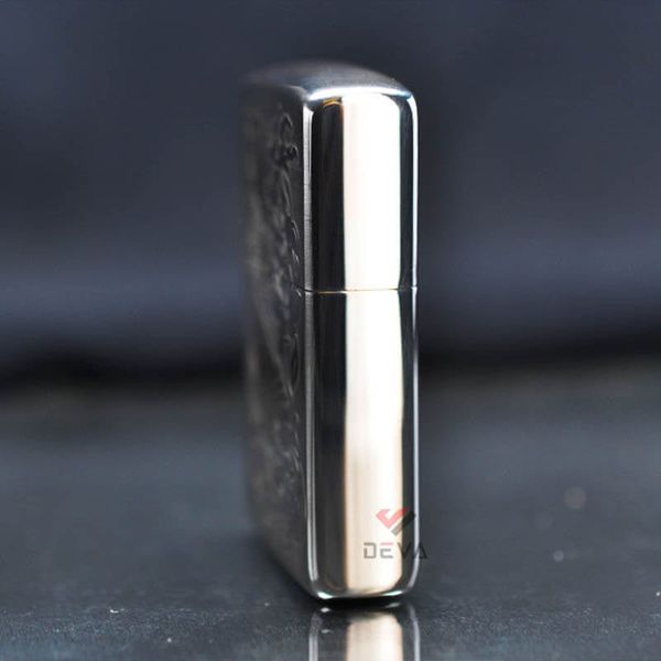 Zippo Bạc Khối Khắc 2 Mặt Cá Chép Trong Đầm Sen BK67