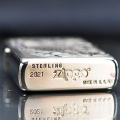 Zippo Bạc Khối Khắc 2 Mặt Cá Chép Trong Đầm Sen BK67