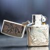Zippo Bạc Khối Khắc 2 Mặt Cá Chép Trong Đầm Sen BK67