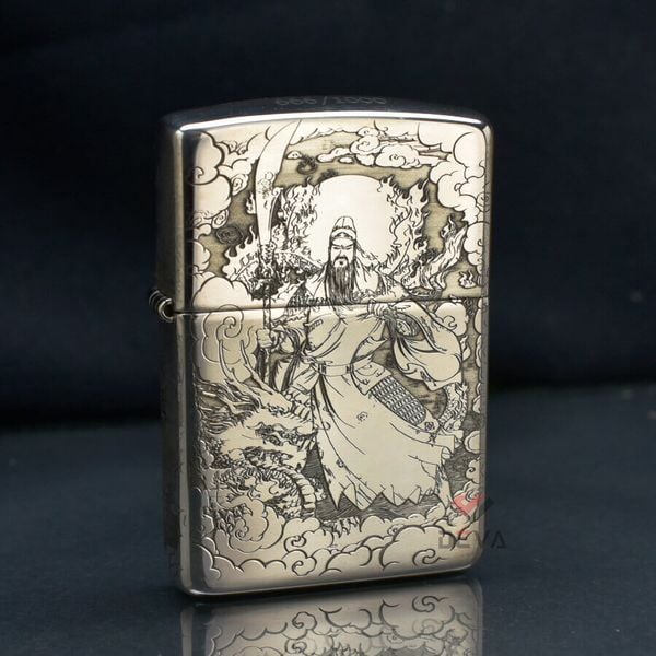 Zippo Bạc Khối Khắc Quan Vũ Quan Vân Trường BK34