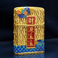 Zippo Bọc Lưới Đồng Tiền Mạ Vàng Chủ Đề Thần Tài Đến ZN85